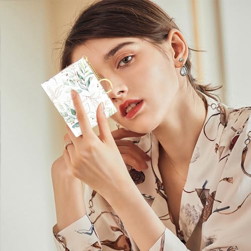 Image of Rouidr Womens Wallet, Small Slim RFID Card Wallets for Women, Cute Front Pocket Trifold Leather Card Organizer with 7 Slots & ID Window, Eucalyptus Leaf