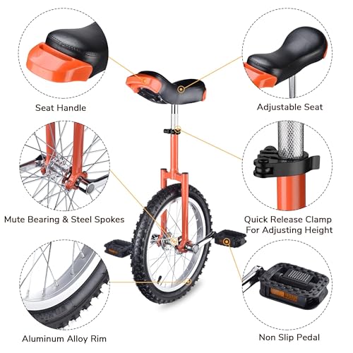 Image of AW 16 /18 /20 /24 Inch Wheel Outdoor Unicycle Adjustable Seat Exercise Bicycle | Fit Adults Kids Outdoor Sports Fitness Exercise, Various colors For Choice