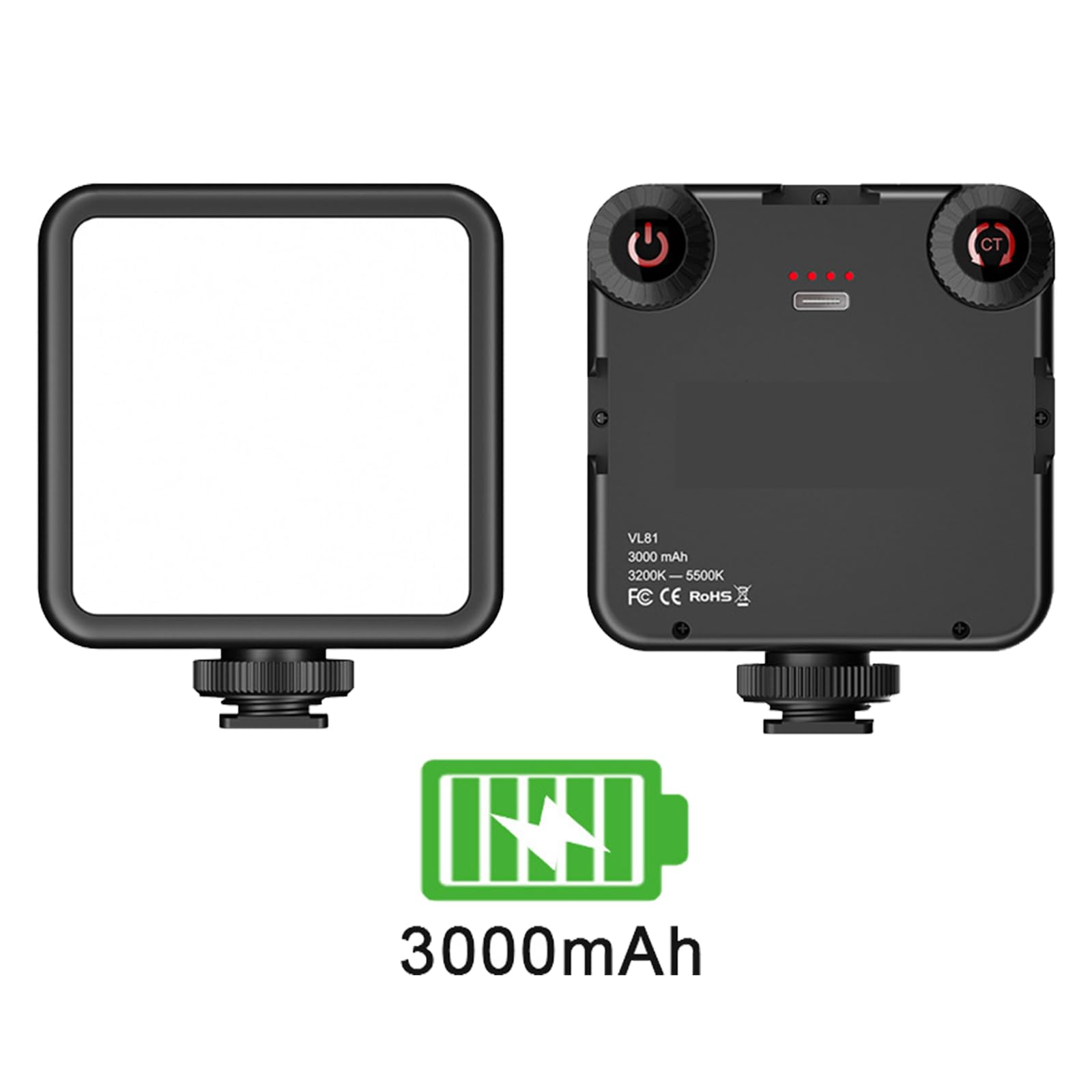 Cámara de luz de video LED 3200-5600K zapata fría pequeña iluminación de relleno de vlog de 3000 mAh, lámpara de panel de fotografía, transmisión de fotografía, panel de fotografía profesional