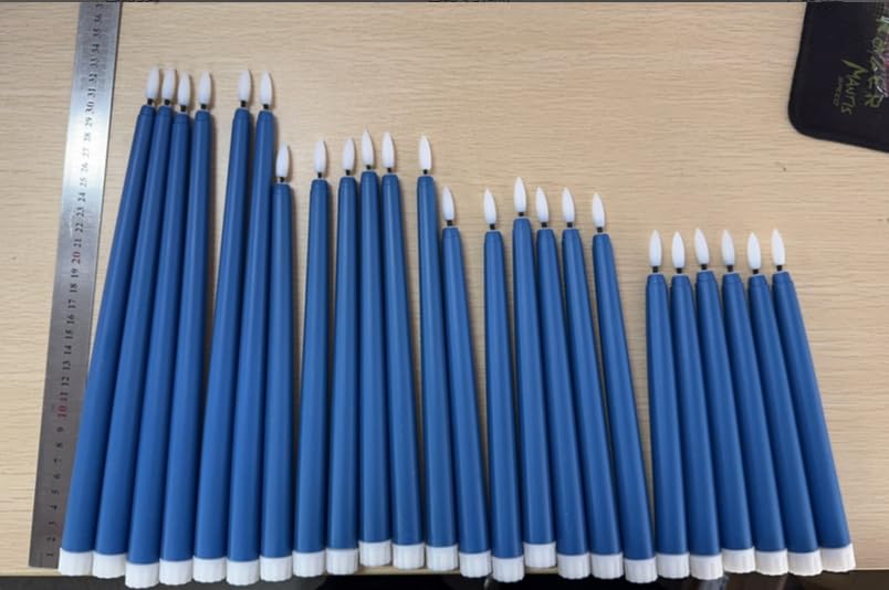 Image of Rossesay 24 Pcs Flameless LED Taper Candles Battery Operated Candle 8.5 inch, 9.65 inch, 10.8 inch, 12.8 inch Flameless Candlesticks Flickering for Christmas Church Wedding Indoor Decoration(Classic, Blue)