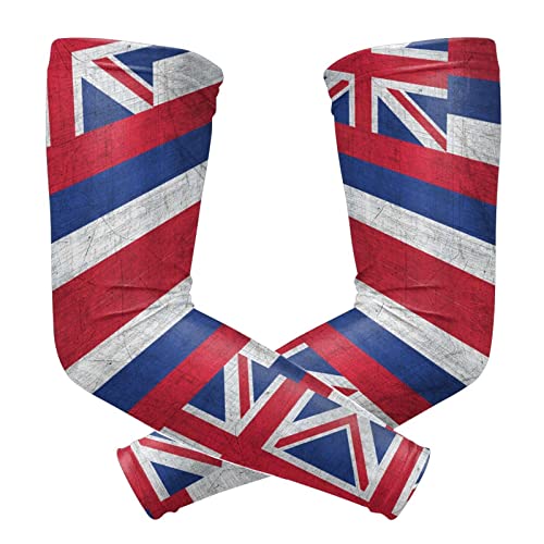 ZGXJJPP Vintage Hawaiian Flag Arm Sleeves for Men or Women Compression Cooling Ice Silk UV Sun Protection Arm Sleeves Sports Protection Tattoo Cover Sleeves
