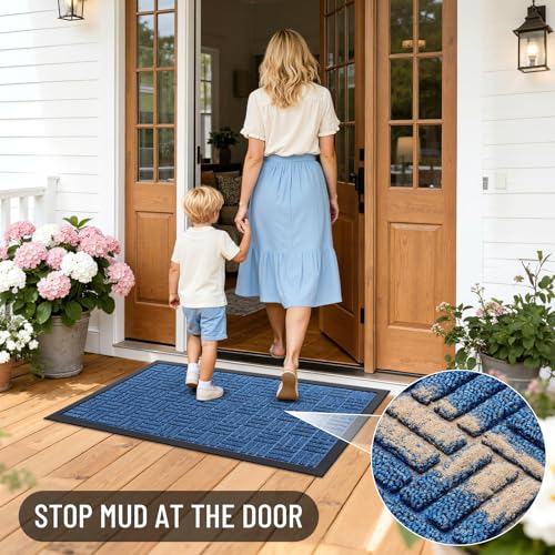 Image of OLANLY Front Door Mat Outside Entrance 71x47, Absorbent, Heavy Duty Sturdy Natural Rubber Doormat Indoor Outdoor, Non-Slip, Stain and Fade Resistant, Low Profile Floor Mat for Entryway, Ocean Blue