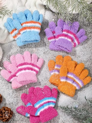Image of SATINIOR 5 Pairs Kids Gloves Full Fingers Knitted Warm Gloves Winter Mittens for Little Boys and Girls Daily Supplies