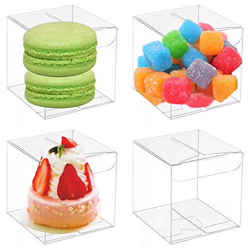 60 Pcs Clear Favor Boxes,2"x 2"x 2" Valentines Day Clear Gift Boxes,Plastic Gift Boxes Transparent Cube Boxes for Wedding Party Decorations