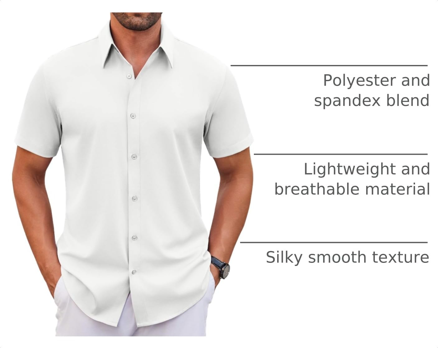 COOFANDY Men's Stretch Dress Shirts Short Sleeve Wrinkle Free Casual Button Down Shirts image 4