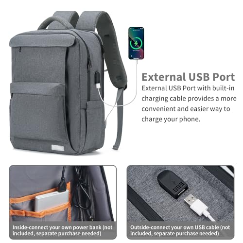 Laptop Backpack for Women Men,Work Commuter Travel Business Backpack with Laptop Compartment,College Computer Casual Daypack, Book Bags,17 Inch Gray3