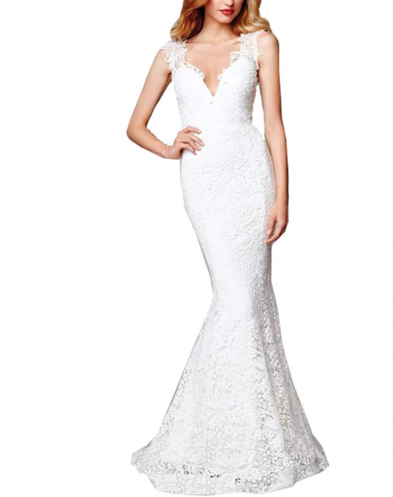 Buy Mermaid Deep VNeck Lace Wedding Dresses Nude Back Bridal Gowns