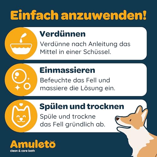 Amuleto Clean & Care Bath - Milben und Flohshampoo für Hunde & Katzen - Milbenmittel 2X 15ml Konzentrat - Parasiten Shampoo - Lindert Juckreiz, spendet Feuchtigkeit, beruhigt gereizte Haut