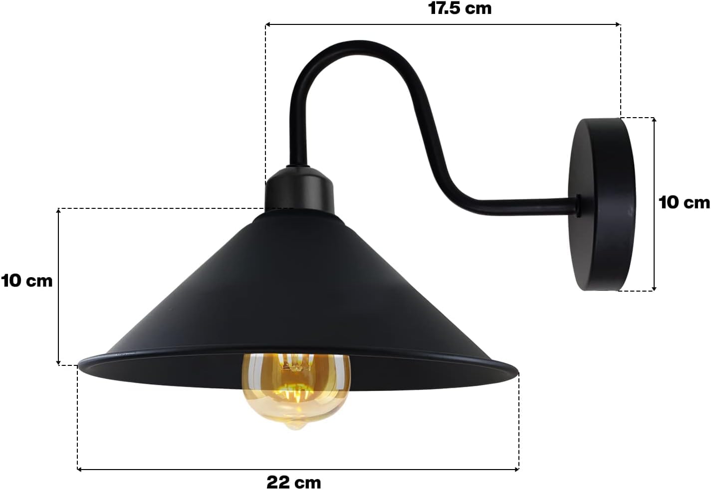 Led Wall Lights 2 Pack Indoor Modern Brushed Brass 22cm Cone Shaped Shade Swan Neck Led Sconce Fittings Not Battery Operated Wall Lamp for Living Room Bedroom - Image 3