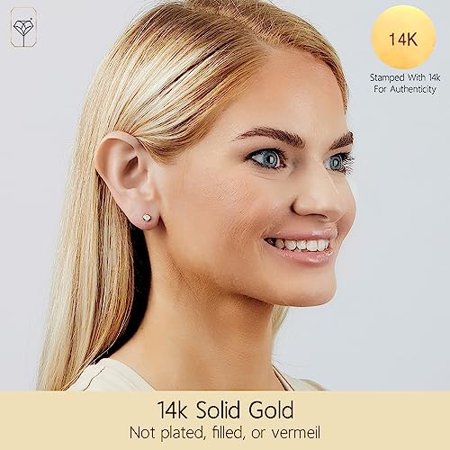 MAX + STONE Solid 14k Gold Bezel Set Round Small 4mm Created Opal Stud Earrings for Women with Push Backs October Birthstone Yellow Gold Earrings2