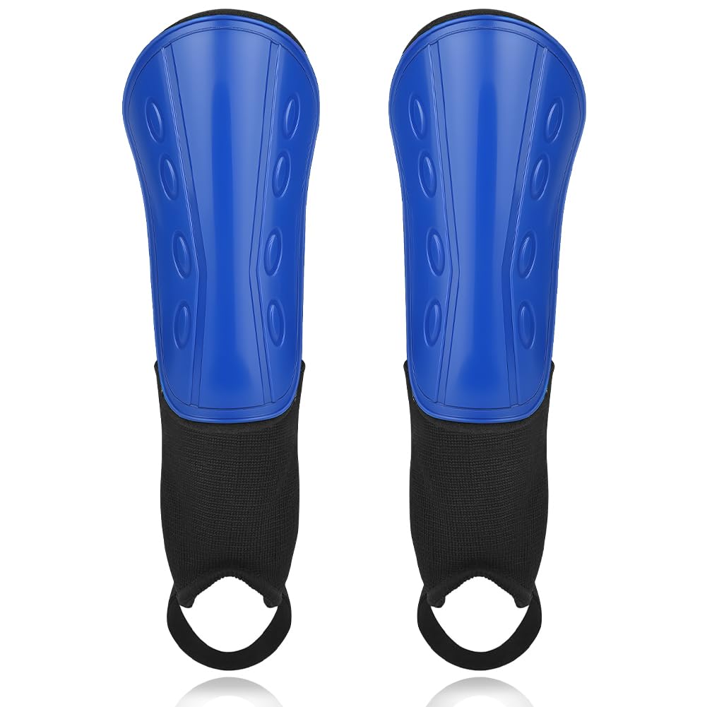 Beugo Football Shin Pads, Kids Football Shin Guards with Calf & Ankle Protection, Adjustable and Lightweight Soccer Shins Pads for Boys Girls Teens, Style A (Blue, M)