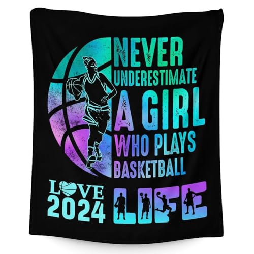 Basketball Throw Blanket for Girls - 40x50 Inches Crib Size - Soft Fluffy Cozy Blankets Gift - Black Sports Blanket Throws for Travel, Office
