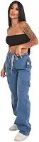 Calças Larga Cargo Bolso Lateral Moda Feminina Street Sk8