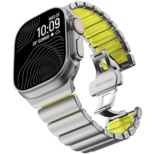 Image of CHANCHY Titanium Band Compatible with Apple Watch Ultra 3 /2 /1 Band 49mm 46mm 45mm 44mm 42mm, Luxury Band Titanium Silicone Dual-Layer Link for Men iWatch Series 11 10 9 8 7 6 5 4 SE