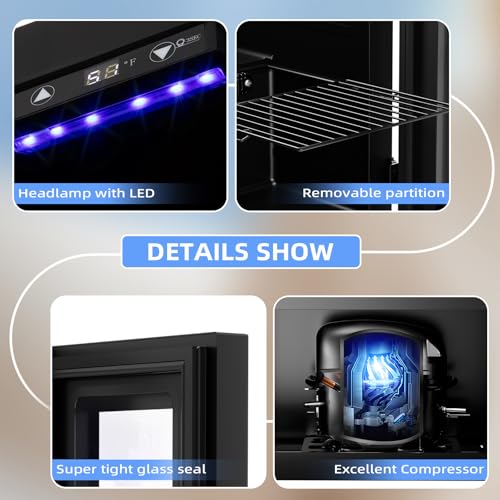 Antarctic Star 0.6Cu. Ft. Freestanding Counter-top Wine Cellar Mini Fridge, 4-Bottle Red Wine Beverage Refrigerator, Quiet, Portable, LED Light and Display, 40-61 ℉, Black on Fridge.com