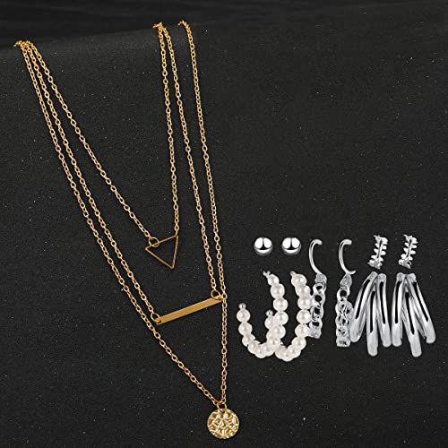Layered Necklace & Silver Plated Earrings Set