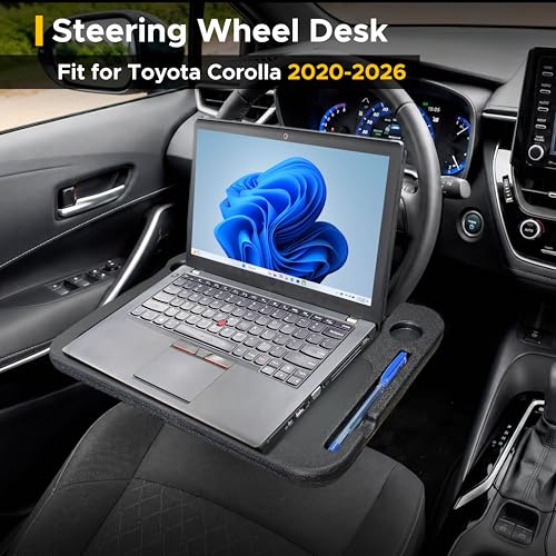 Image of EcoNour Steering Wheel Desk Tray Compatible for Toyota Corolla 2020-2026 | Car Laptop Mount Tray with Pen Holder | Food & Drink Holder | Multipurpose Travel Car Accessories