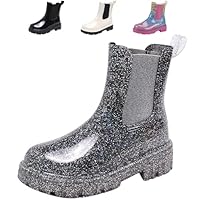 DRECAGE Ankle Wellies Wellington Boots Women Waterproof Short Chelsea Ladies Welly Rain Boots Silverblack Size 6 UK