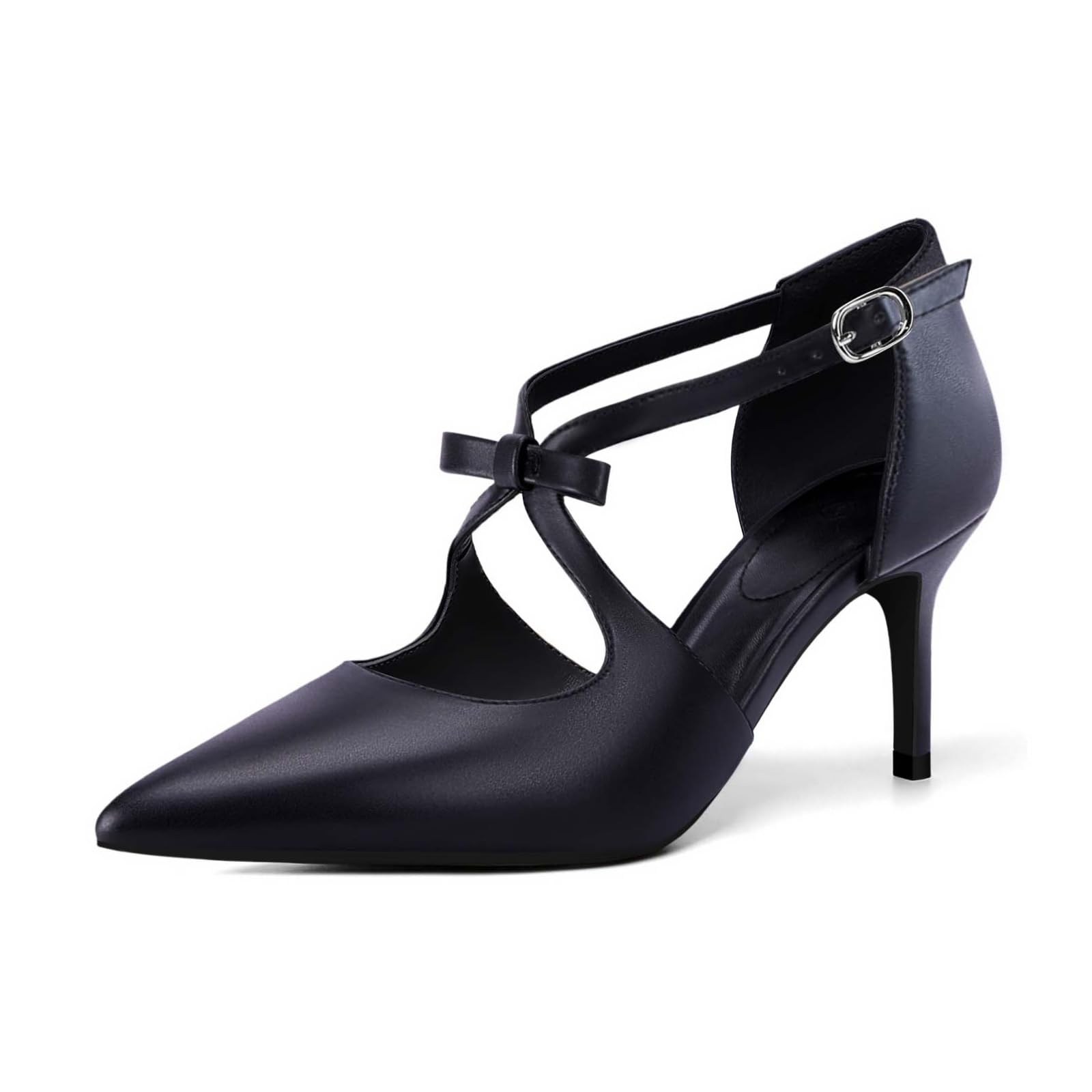 Womens Low Kitten Heels Pointed Toe Pumps Criss Cross Bow Tie D'Orsay