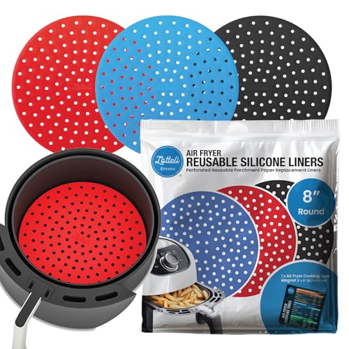 Reusable Air Fryer Liners 3 Pack for 5-7QT Fryers - 8' Round Silicone Air Fryer Liners - Easy to Clean Air Fryer Accessories - Non-Stick Parchment Paper Replacement