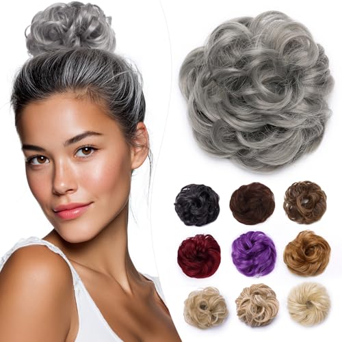 Elailite Moño Postizo de Pelo # Gris Oscuro, Moños Postizos Coleteros Coleta Postiza Coletas Extensión de Coletero para Mujer Cabello Accesorios 35g