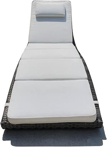 Miniatura 6 de Tumbona plegable al aire libre para piscina, tumbona plegable de mimbre para el sol, sofá de patio, tumbona reclinable, respaldo acolchado