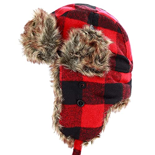 Image of Faux Fur Safety Reflective Aviator Trapper Hat Snow Ski Trooper Winter Cap