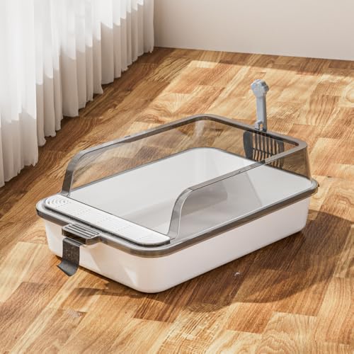 猫 トイレ 大きい猫 大きいトイレ ゆったり広々掃除便利 猫トイレ 一体型 飛散防止 52*34*19CM (ホワイト)