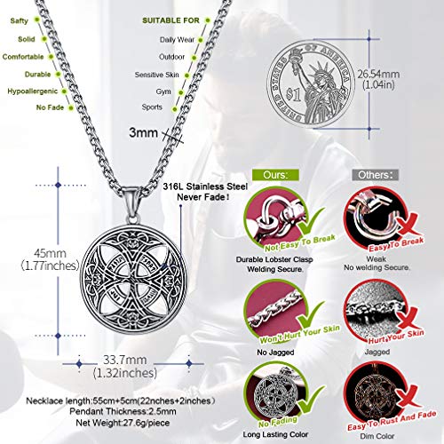 FaithHeart Irish Claddagh/Knot Pendant Necklace for Women Men Stainless Steel/18K Gold Plated Wicca Pentagram Talisman Jewelry Personalized Custom4