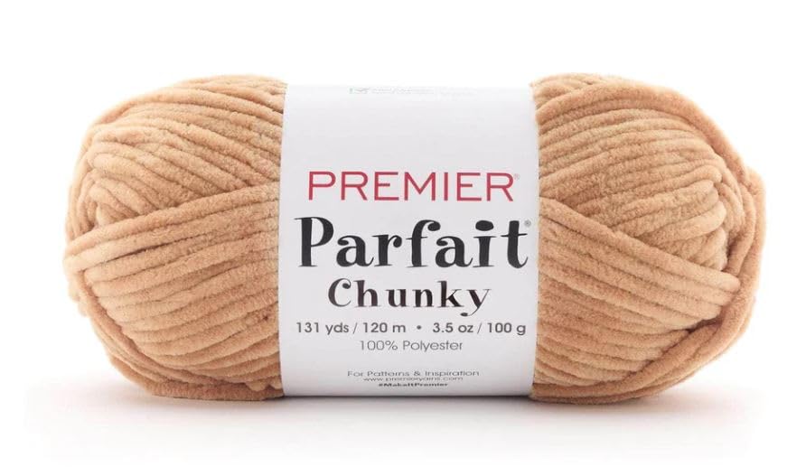 Image of Premier Yarns Parfait Chunky Chenille Crochet Knitting 3.5 Oz 6 Super Bulky Weight 3 Pack Bundle with Bella's Stitch Place Holders (Almond Butter)