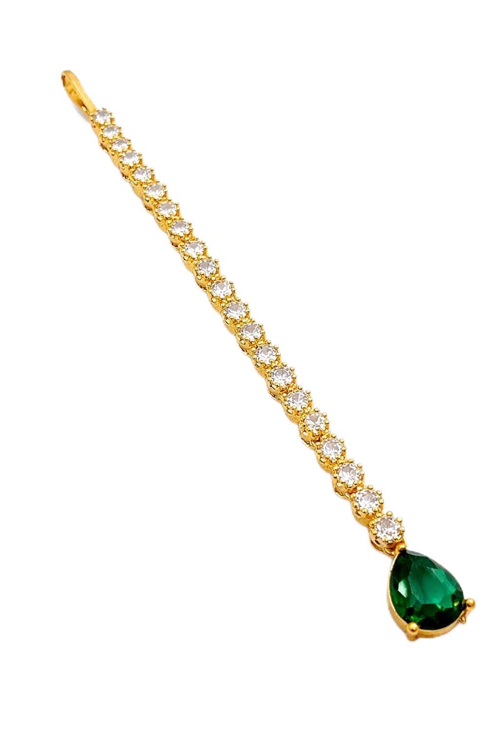 tanaira Gold-Plated Maang Tikka for Women & Girls | Crystal Hair Accessory | American Diamond (AD) Studded Bridal Wedding Jewelry,Trending Style-picture-0