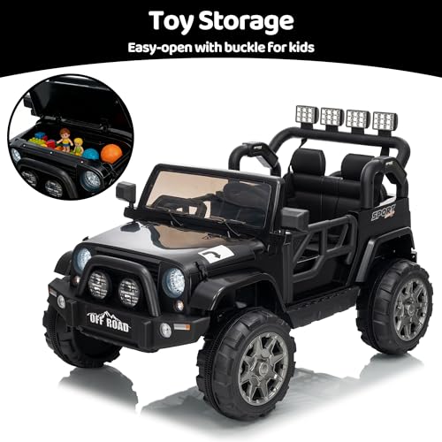 Image of Kids 2-Seater Ride on Toy Car, 12V Kids Electric Car with Remote, 110LBS Load, 2WD, Music, Safety Belt, Soft Start (Black)
