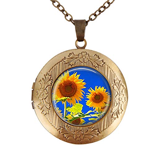 Women's Custom Locket Closure Pendant Necklace Sunflower Rose Charm Included Free Chain, Best Gift Set