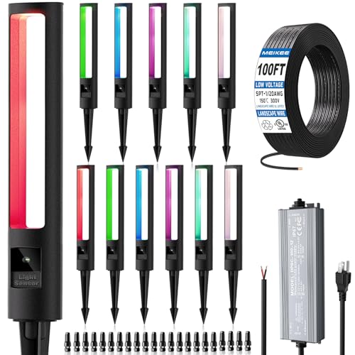 MEIKEE 5W RGB Low Voltage Path Lights 12-24V Color Changing Landscape Lights Auto On/Off Waterproof Outdoor Landscape Lighting with 100W Driver 100FT