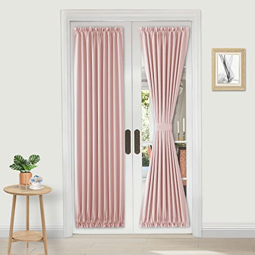 Image of DWCN French Door Curtains - Rod Pocket Thermal Blackout Curtain for Doors with Glass Window, Kitchen and Patio Doors for Privacy, 25 X 72 Inches Long, 1 Curtain Panel with Tieback,Blush Pink