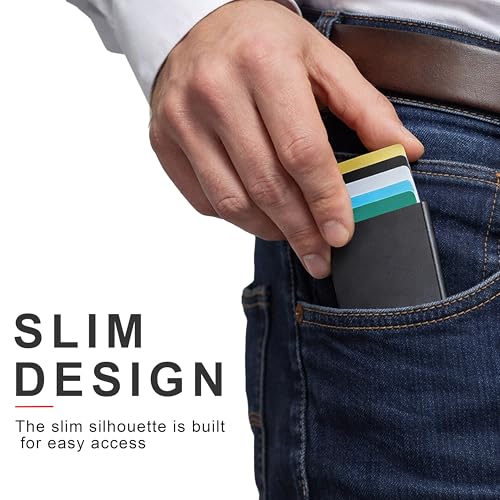 Image of VOGARD Slim RFID Card Holder for Men & Women | Metal Minimalist Wallet | Holds Up to 8 Cards | Lightweight Secure Card Case (Black)