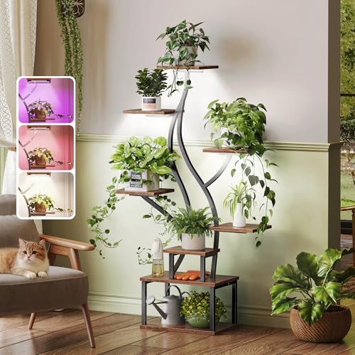 PRAISUN 51.3 Inch Plant Stand with Grow Light, 6 Tiered
