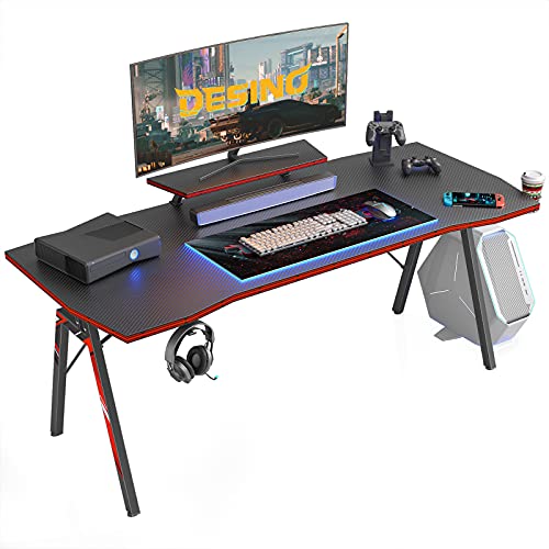 DESINO Gaming Desk 55 inch PC Computer Desk, Home Office Desk Table Gamer Workstation with Cup...