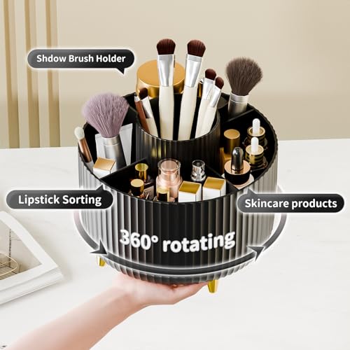 Image of fanado 360 Rotate Makeup Brush Holder Organizer, Makeup Organizers Countertop, Makeup organization and Skincare Storage with Gift Box Packing for Vanity, Desktop, Bathroom (Black)