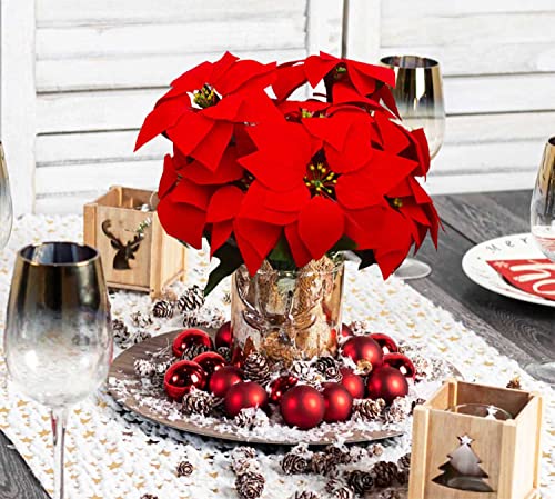 Hoyija 4Pcs Poinsettia Artificial Velvet Christmas Bouquet 7Heads Red Christmas Ornament Shrub Fake Flowers,Diyhome, Garden?Porch, Indoor And Outdoor Christmas Holiday Decoration Flowers #TOP2