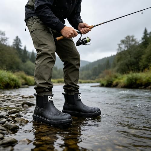 Image of Rain Boots for Men and Women, Waterproof Ankle Deck Boots Anti-Slip Mud Shoes for Garden Outdoor Work Fishing Farming