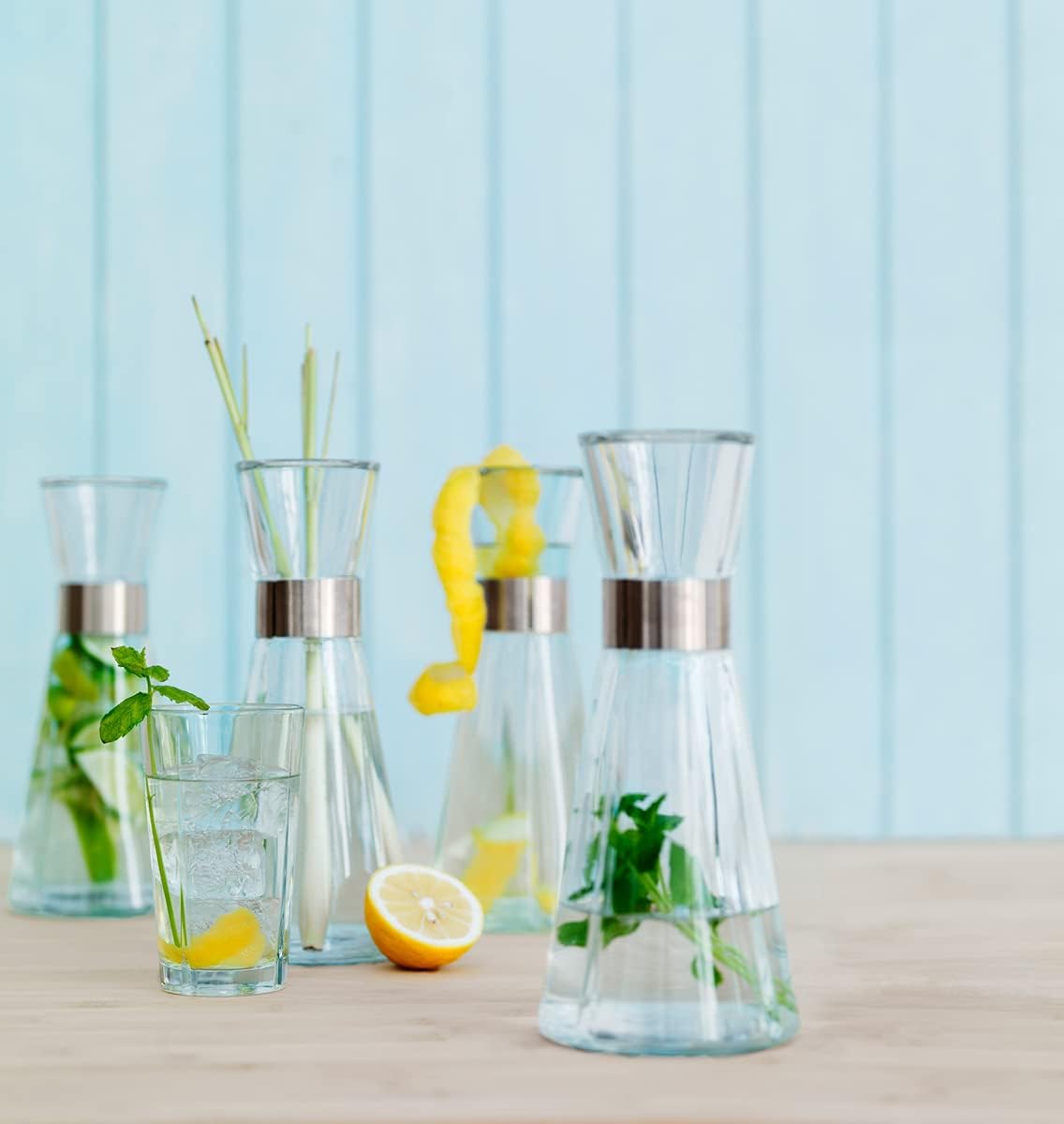 Rosendahl Grand Cru 30.4 oz. Water Carafe - Transparent Glass Pitcher with Stainless Steel Accents, Dishwasher Safe, Lead-free Modern Drinkware, Versatile Kitchen Accessory for Stylish Table Settings