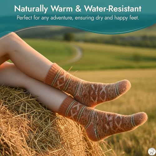 Image of Angora Wool Socks - Machine Washable Dry-Foot Fuzzy Warm Breathable Soft Unisex Indoor /Outdoor Socks for Women and Men