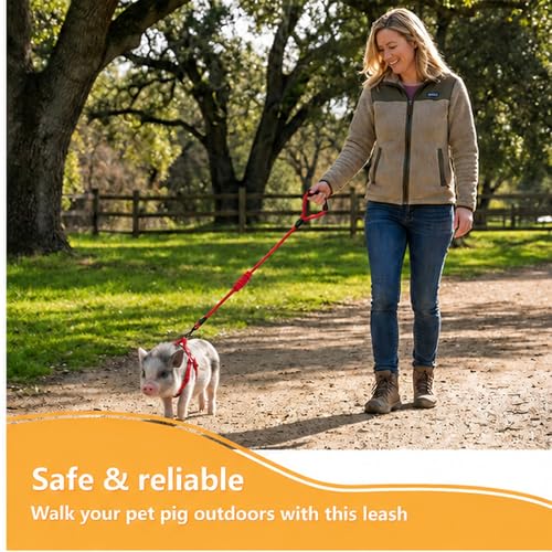 Image of Mini Pig Harness, Adjustable Small Pig Harness with Leash Infinity Style Lead and Soft Foam Handle for Small to Medium Pet Pigs Walking Training Jogging (Red, S)