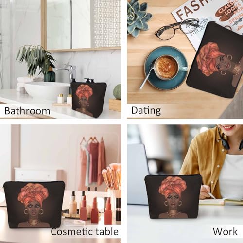 Makeup Bag African American Woman Makeup Bags For Purse Pouch, Black African Woman Sexy Lips And Turban Travel Toiletry Bag Cosmetic Bag Makeup Bags Flax Makeup Organizer Bag Pencil Pouch - Image 7