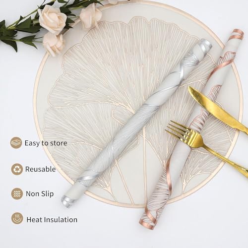 Image of Dakshya Industries PVC Waterproof Round Table Placemats & Table Runner Combo | 6 Round Mats (38 x 38 cm) + 1 Runner (91 x 33 cm) | Heat Resistant, Washable, Non Slip (Aurique)