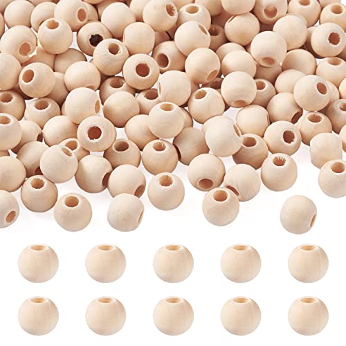 PandaHall 200pcs 10mm Natural Round Wood Beads Large Hole Unfinished Wooden Ball Spacer Loose Beads with 4mm Hole for Crafts DIY Handmade Decorations Jewelry Making