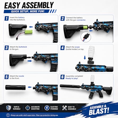 Image of Electric Gel Blaster Gun M416 Set for Kids & Teens | 7-8mm Crystal Water Beads Shooter, Automatic & Manual Modes, Rechargeable Battery, Long Range Toy Gun