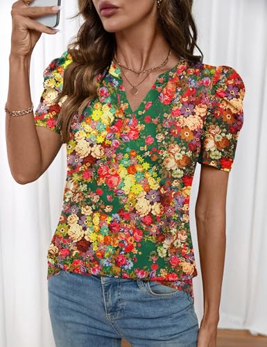 Image of LOMON Spring Summer Tops for Women 2026 V Neck Puff Short Sleeve Tops Fashion Trendy Work Blouses Dressy Casual S-XXL