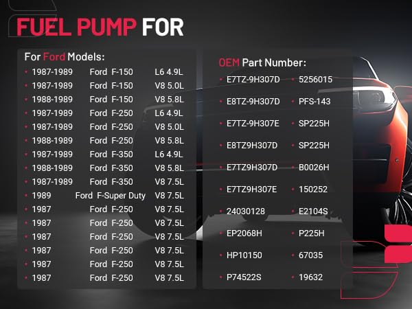 Image of BDFHYK Eletric Fuel Pump Assembly E2104S Compatible with Ford F150 F-250 F-350 1987 1988 1989, 4.9L 5.0L 5.8L 7.5L, Replaces E7TZ9H307D